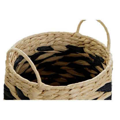 Basket set DKD Home Decor Natural Black Light brown Natural Fibre (30