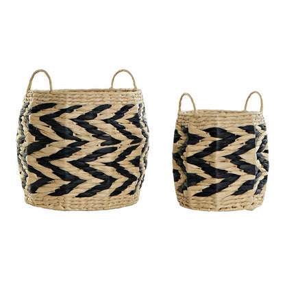 Basket set DKD Home Decor Natural Black Light brown Natural Fibre (30