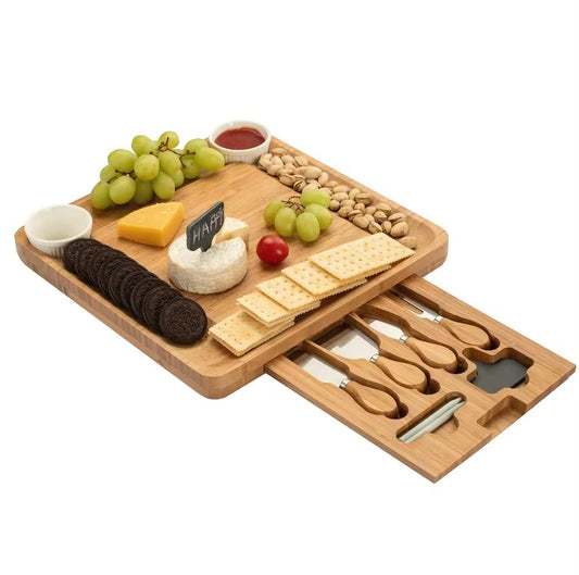 Bamboo Cheese Board with Cheese Tools Cheese Plate